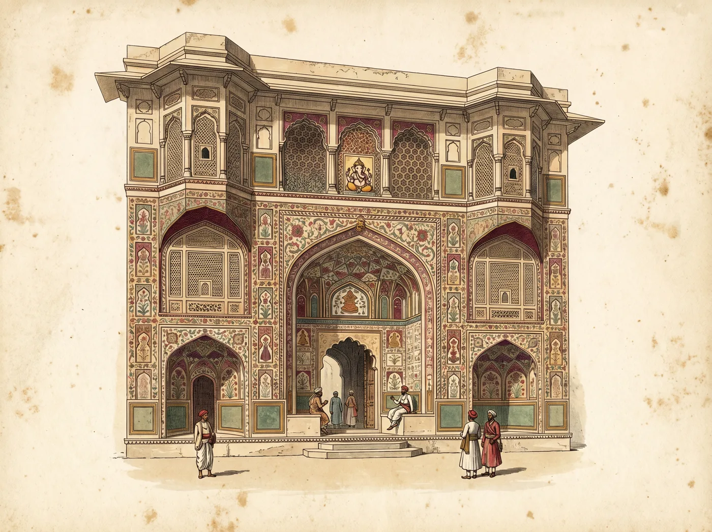 Illustration of the painted Ganesh Pol gateway at Amber Fort